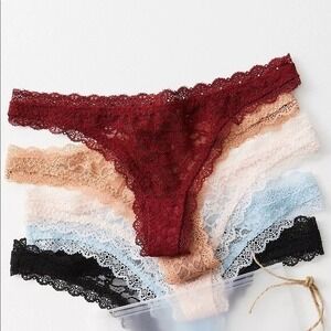 Free People Floral Lace Thong Underwear Set Low Rise Scalloped | Size M